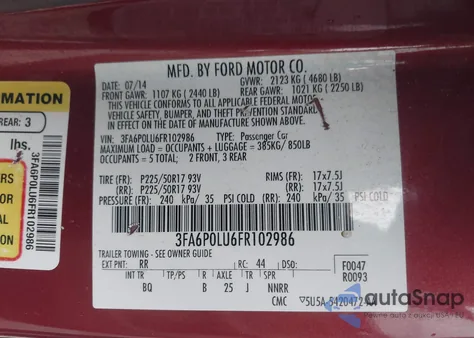 2015 Ford Fusion Hybrid Se from USA, damaged, VIN 3FA6P0LU6FR102986